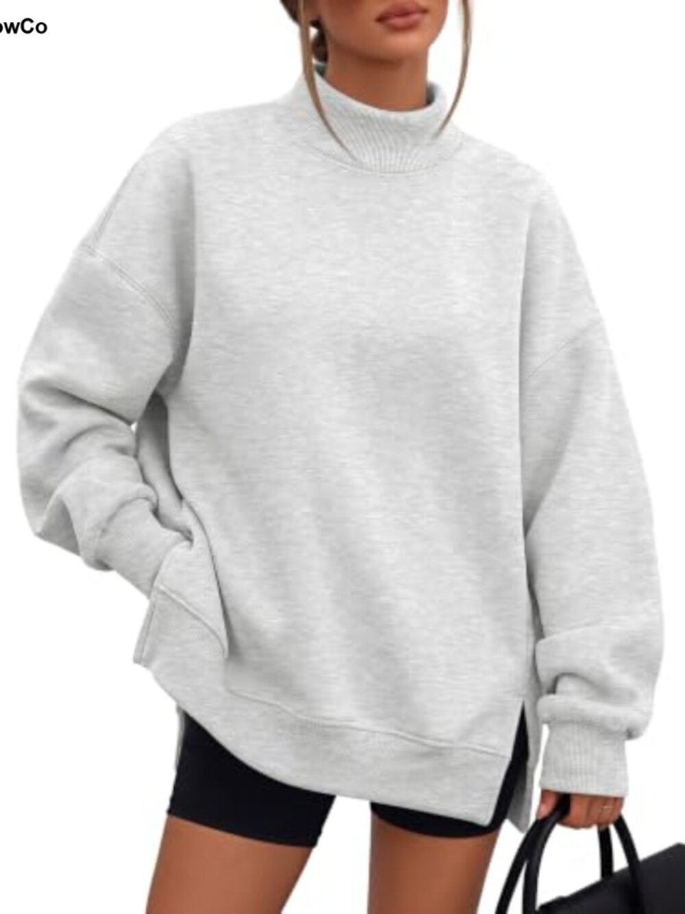 Women's Mock Neck Oversized Fleece Sweatshirt Pullover Relaxed Fit